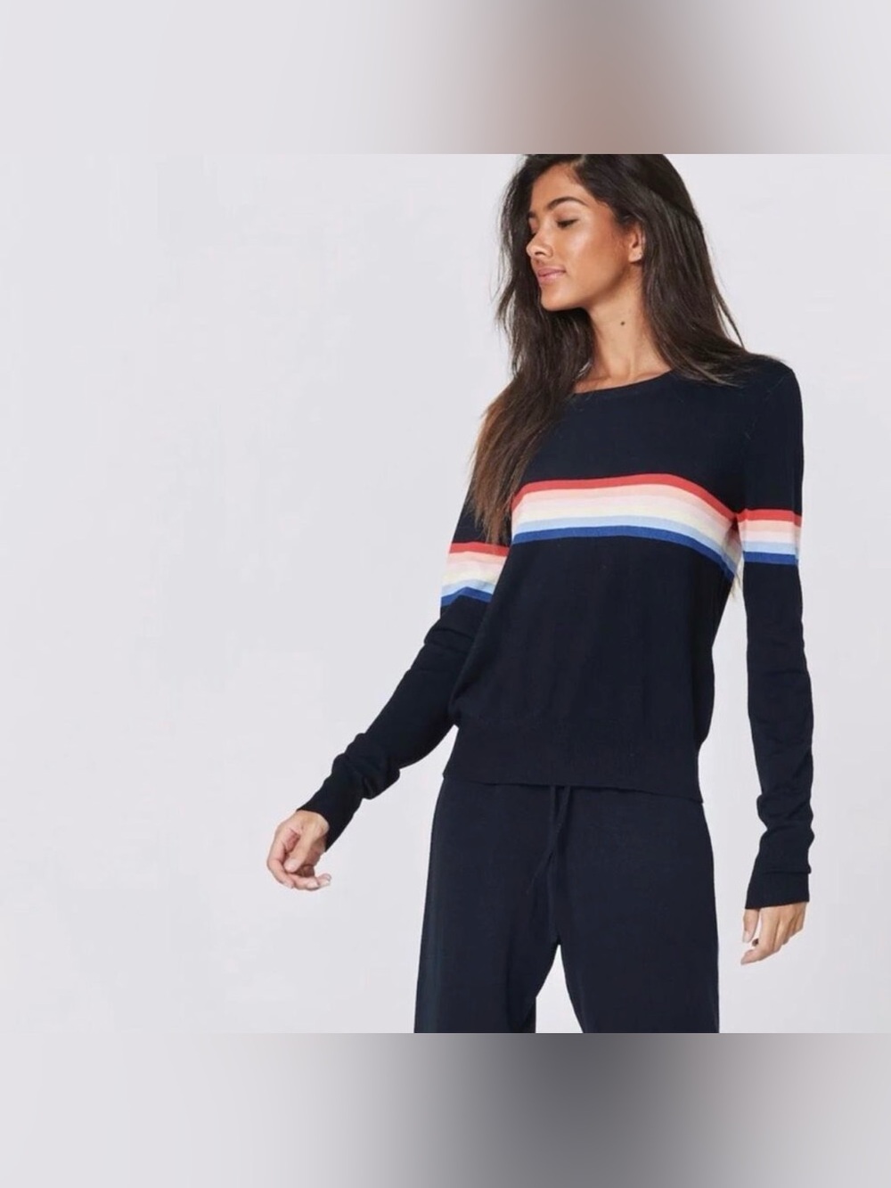 NWOT Spiritual Gangster x Madeleine Thompson Rainbow Stripe Knit Sweater - Picture 13 of 16